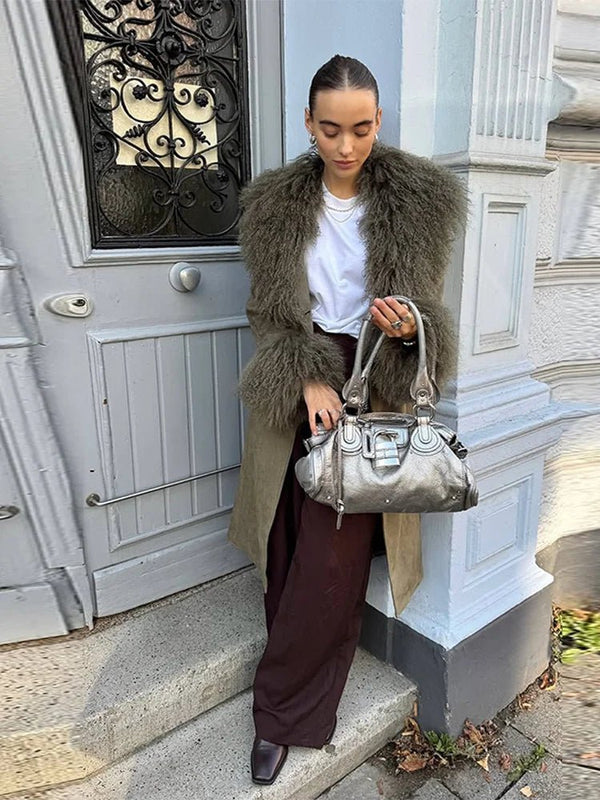 Teresa Patchwork Faux Fur Collar Coat