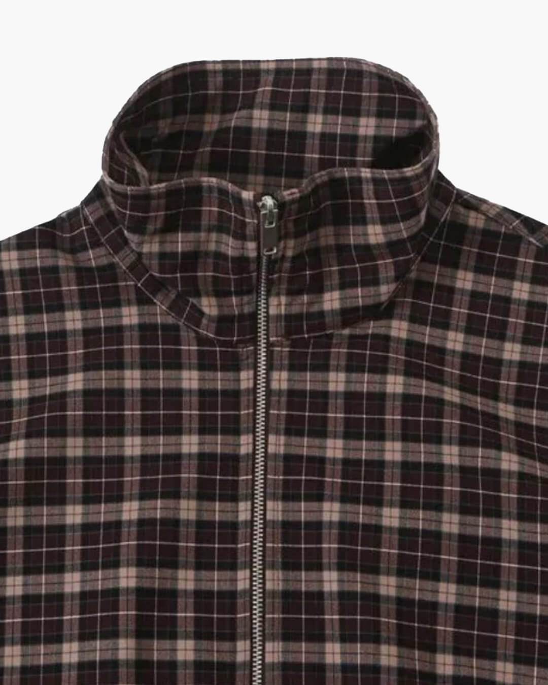 Dagny Check High-Collar Zip Coat in brown check – detail