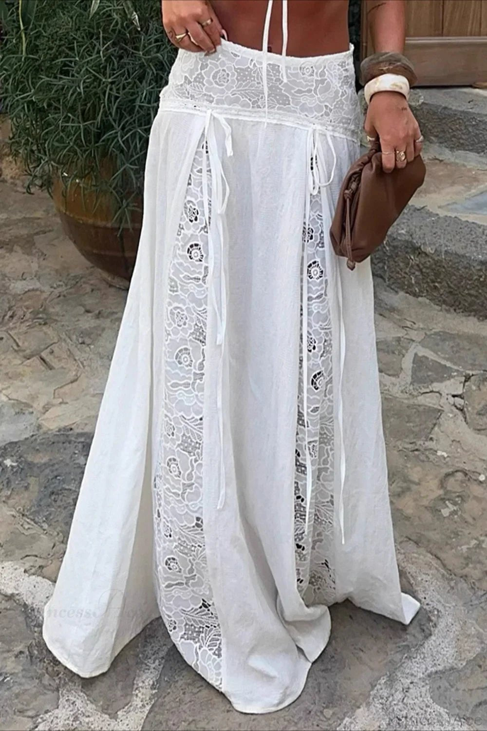 Afsana boho-maxinederdel i blonde med patchwork