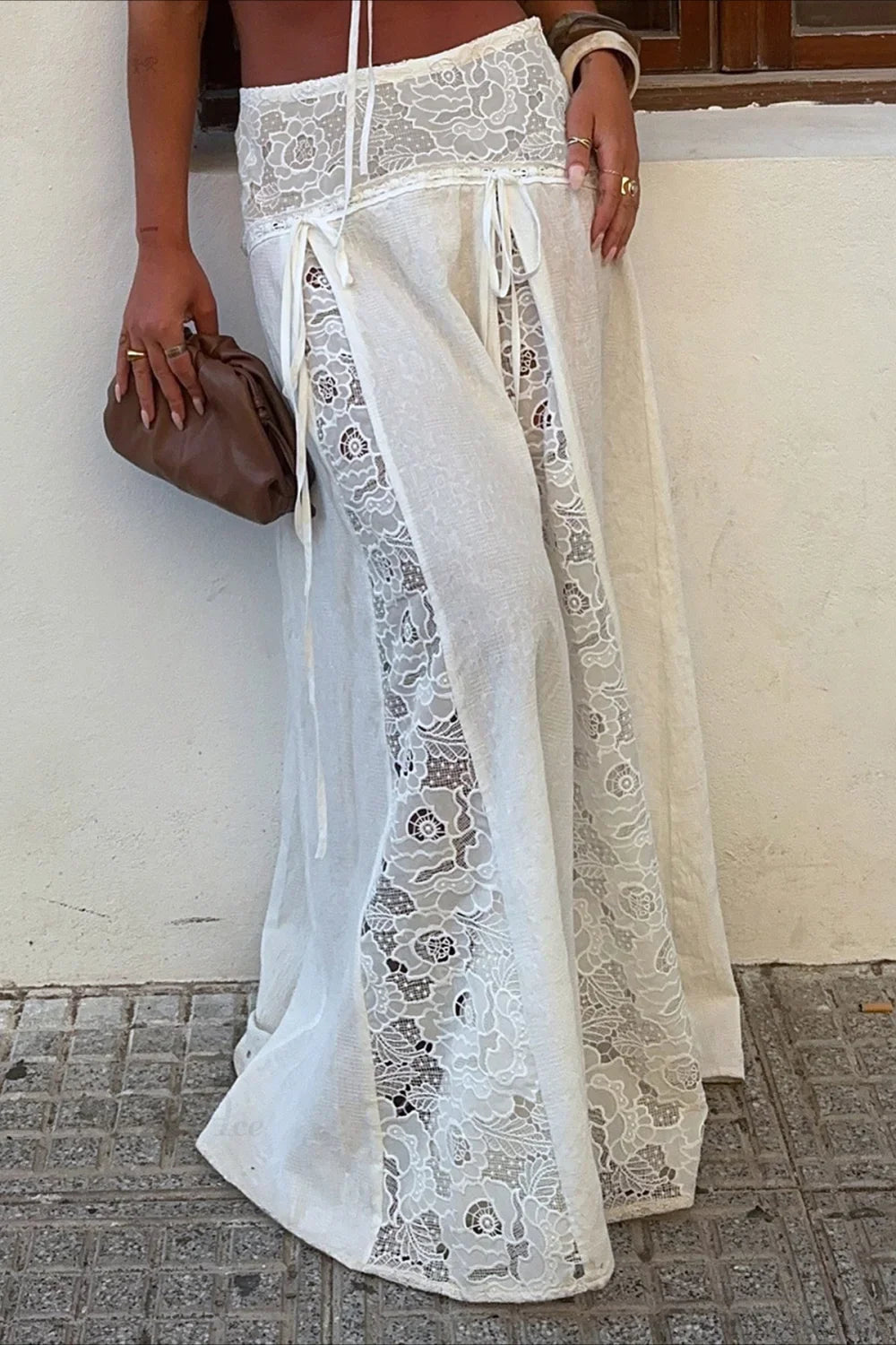 Afsana boho-maxinederdel i blonde med patchwork