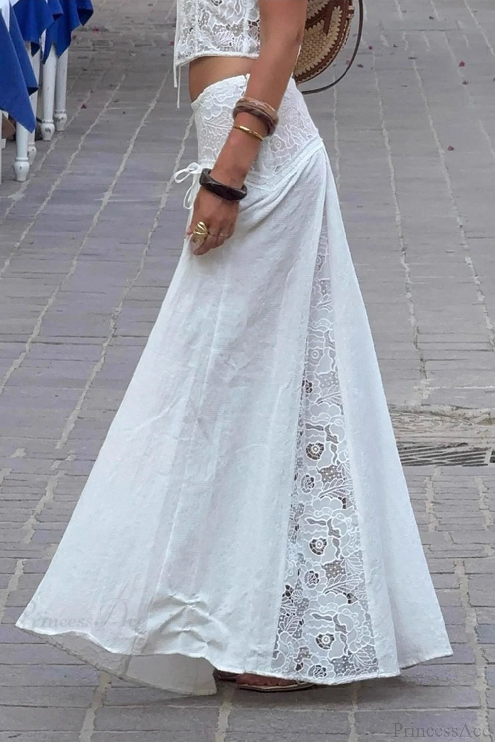 Afsana boho-maxinederdel i blonde med patchwork