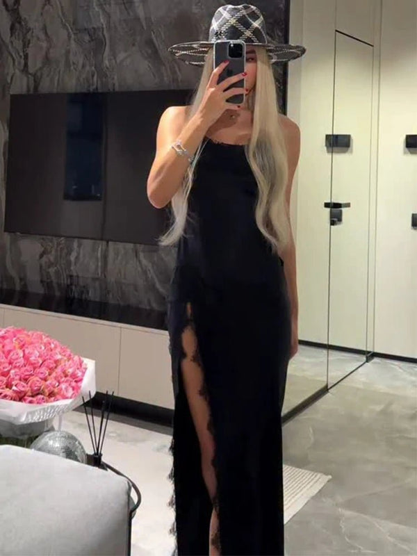 Ahlam halterneck-maxikjole i blonde