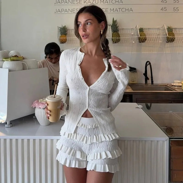 Aira Knitted Top & Tiered Shorts Set