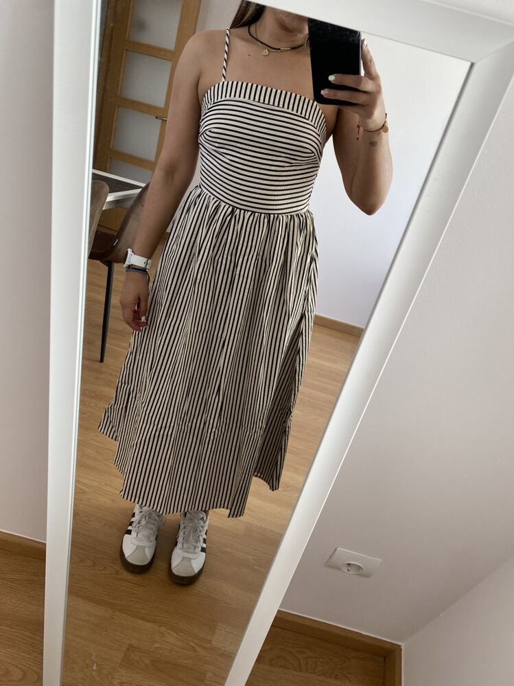 Airlin stribet rynket cami-maxikjole