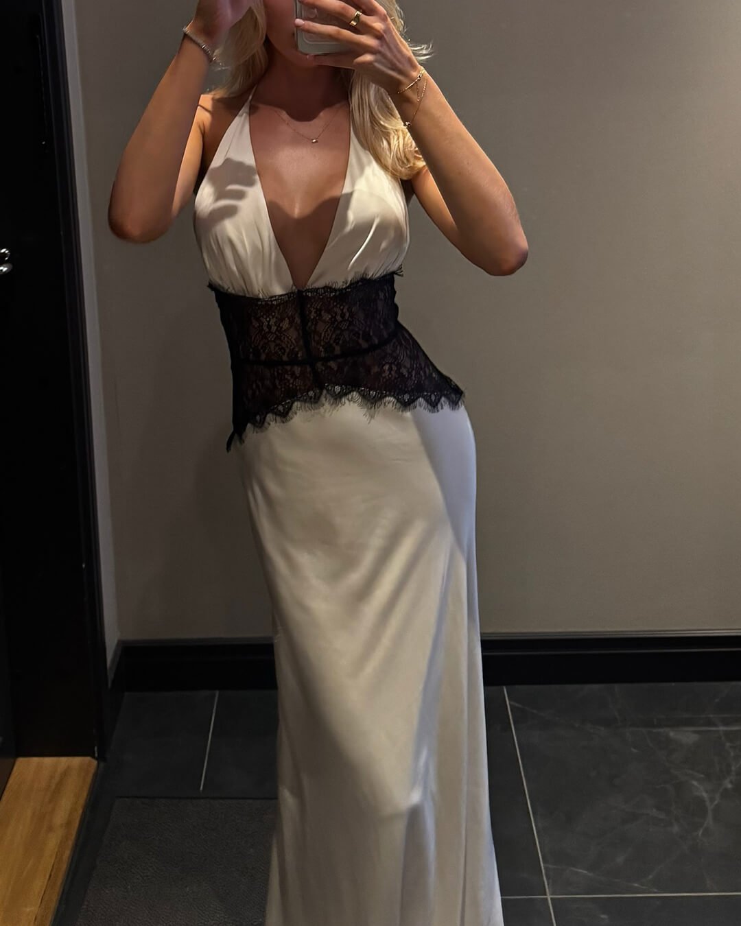 Astrid Satin Lace Waist Backless Dress