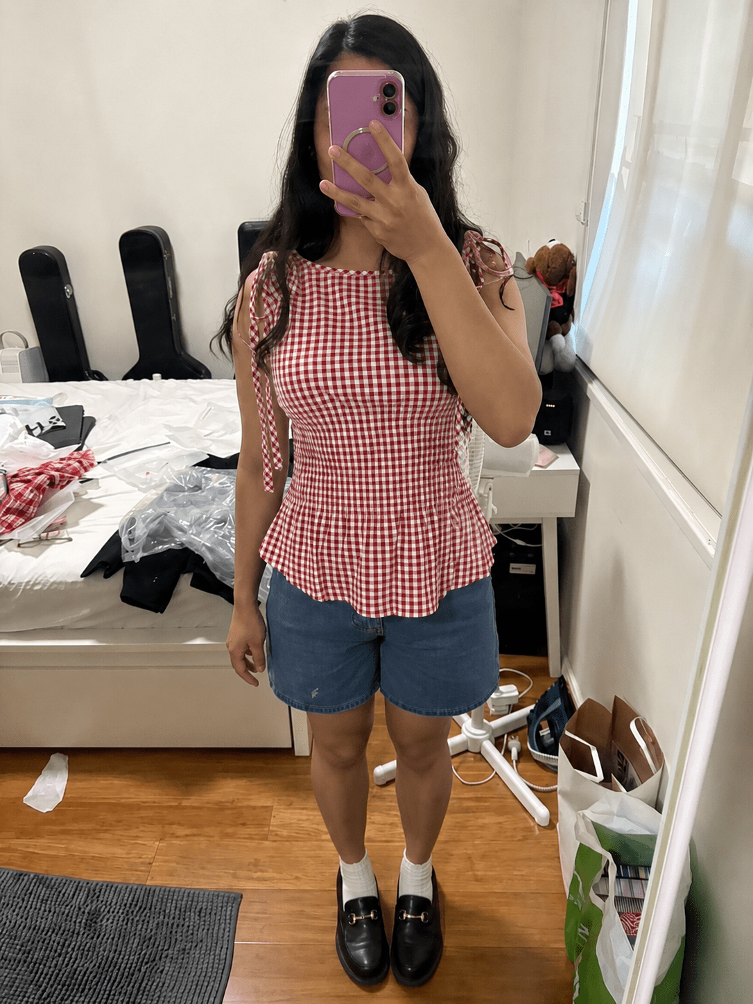 Audrey vintagebluse med gingham-tern