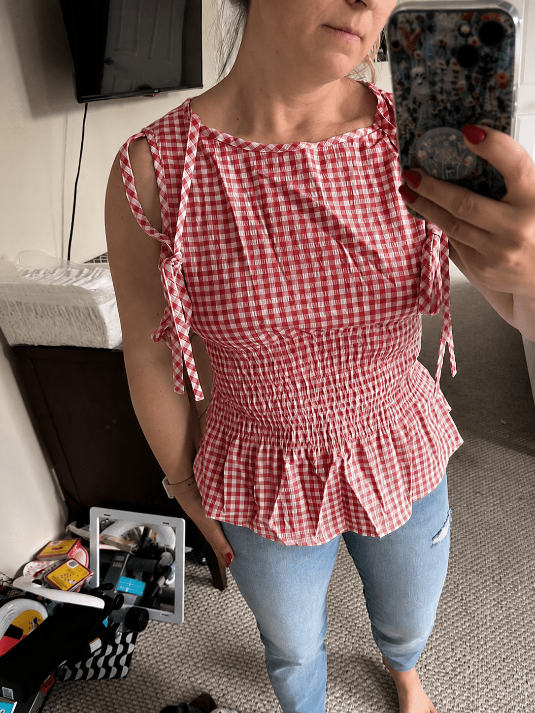 Audrey vintagebluse med gingham-tern
