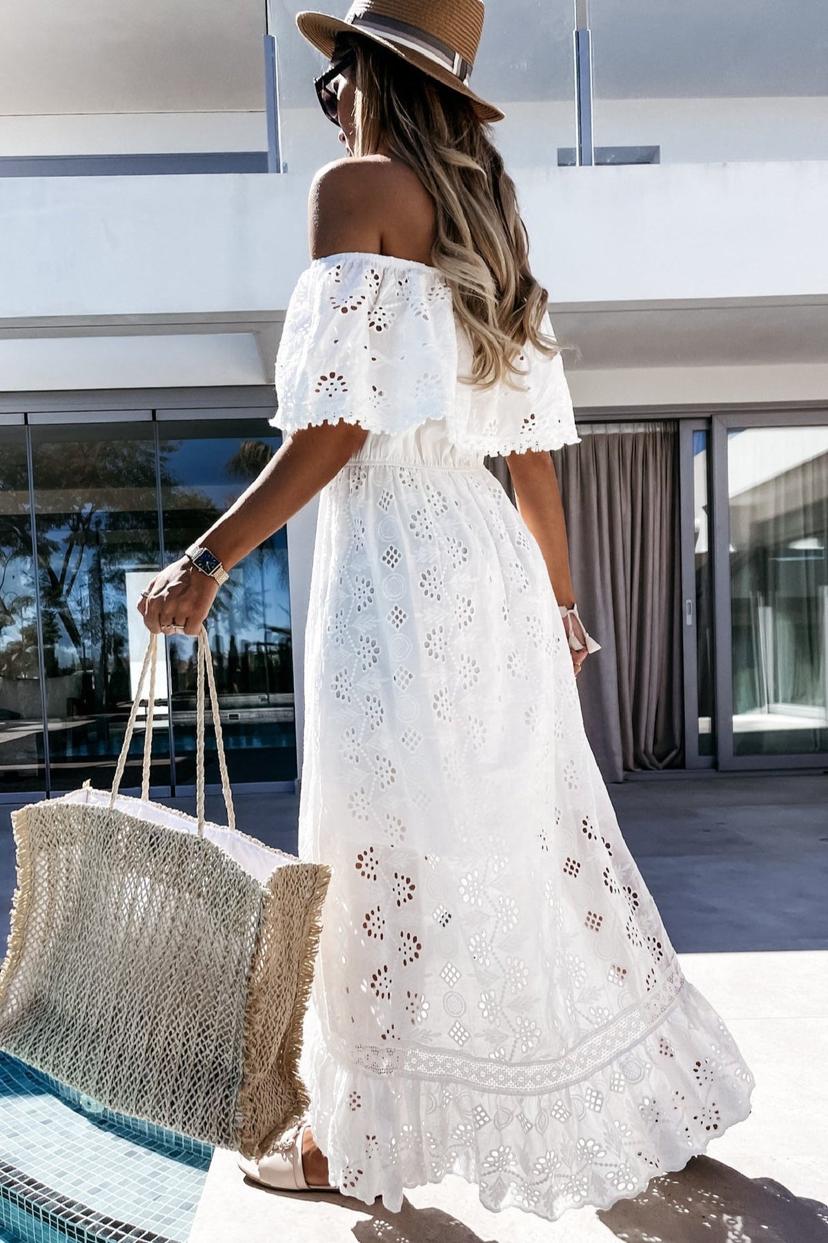 Aurore boho-maxikjole med bare skuldre