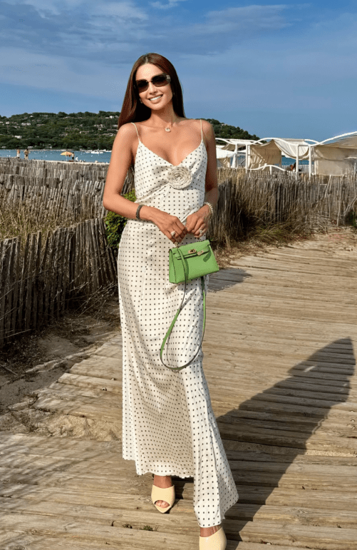 Ava Polka Dot Floral-Appliqué Maxi Dress