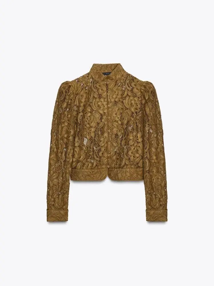 Azzurra-bluse i blonde med gennemsigtigt look