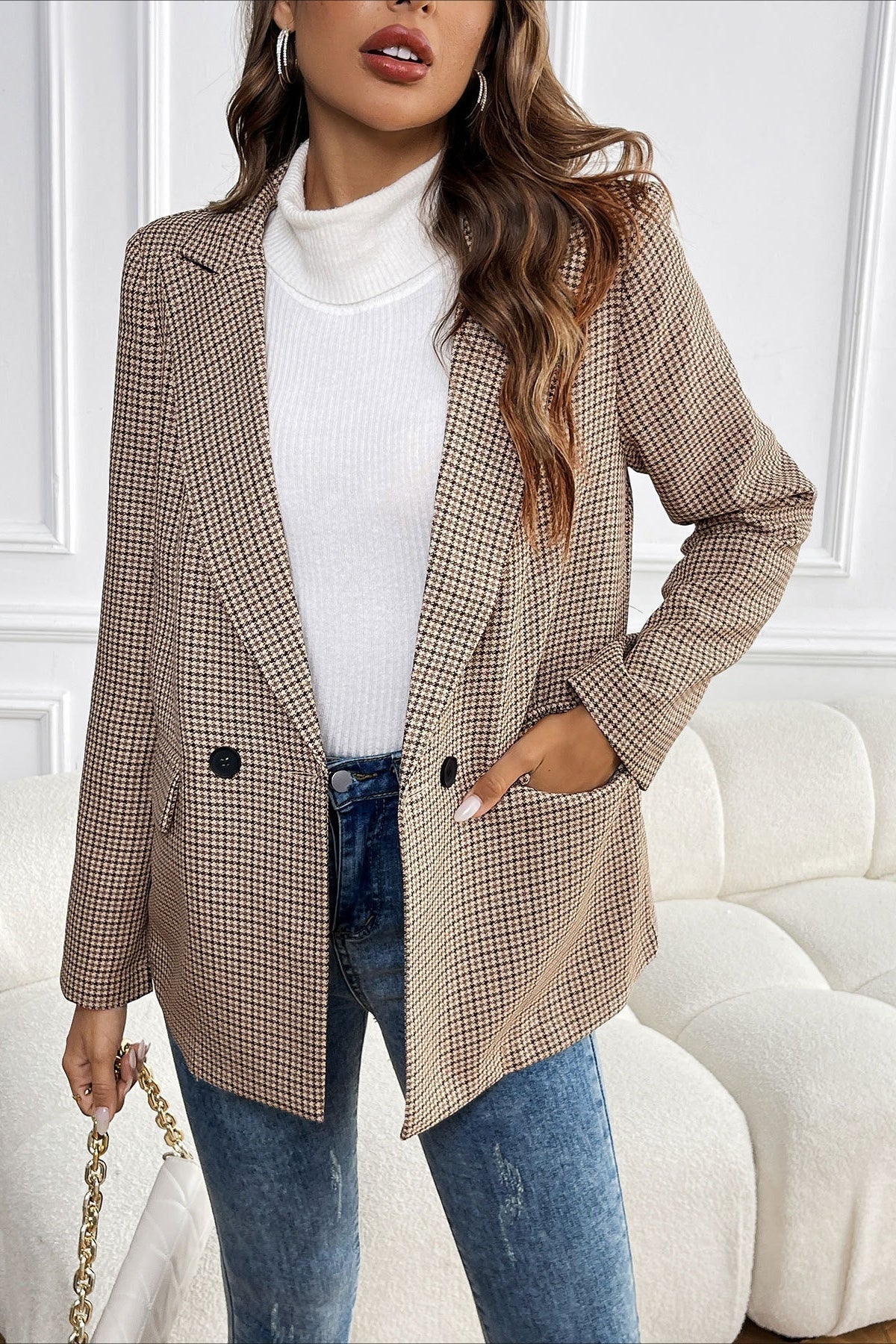 Beatrice vintageblazer med hundetandsmønster