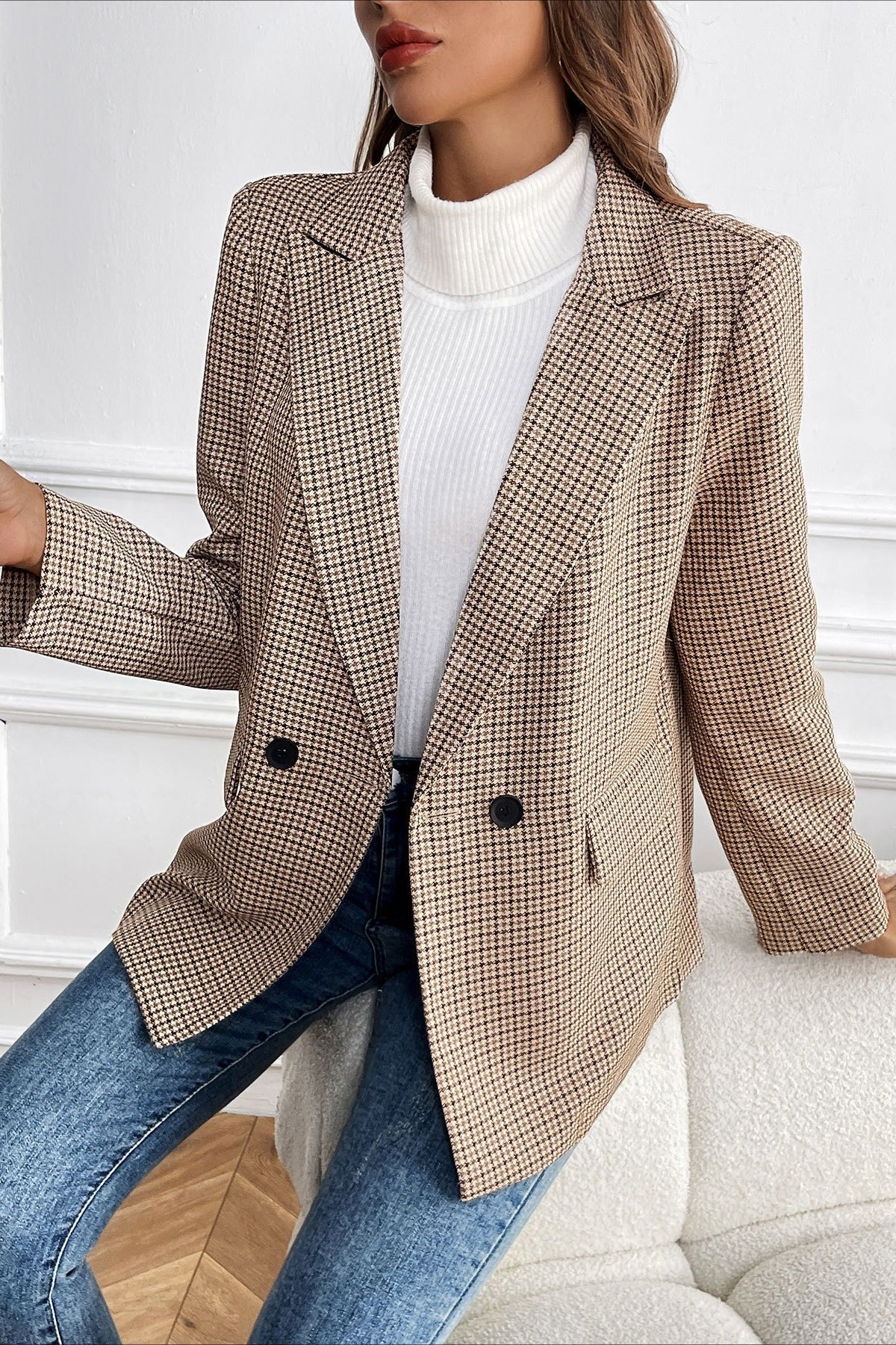 Beatrice vintageblazer med hundetandsmønster