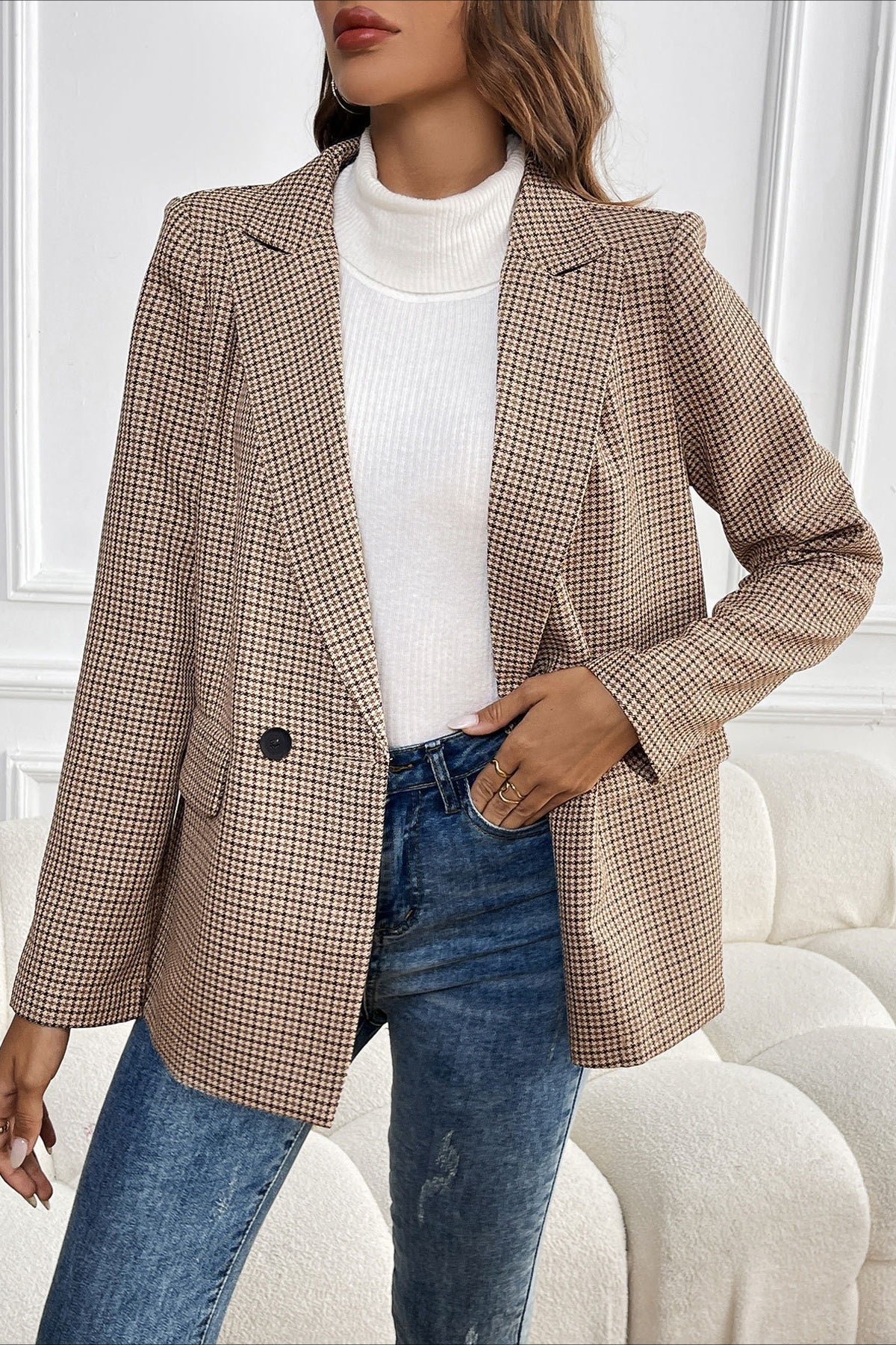 Beatrice vintageblazer med hundetandsmønster