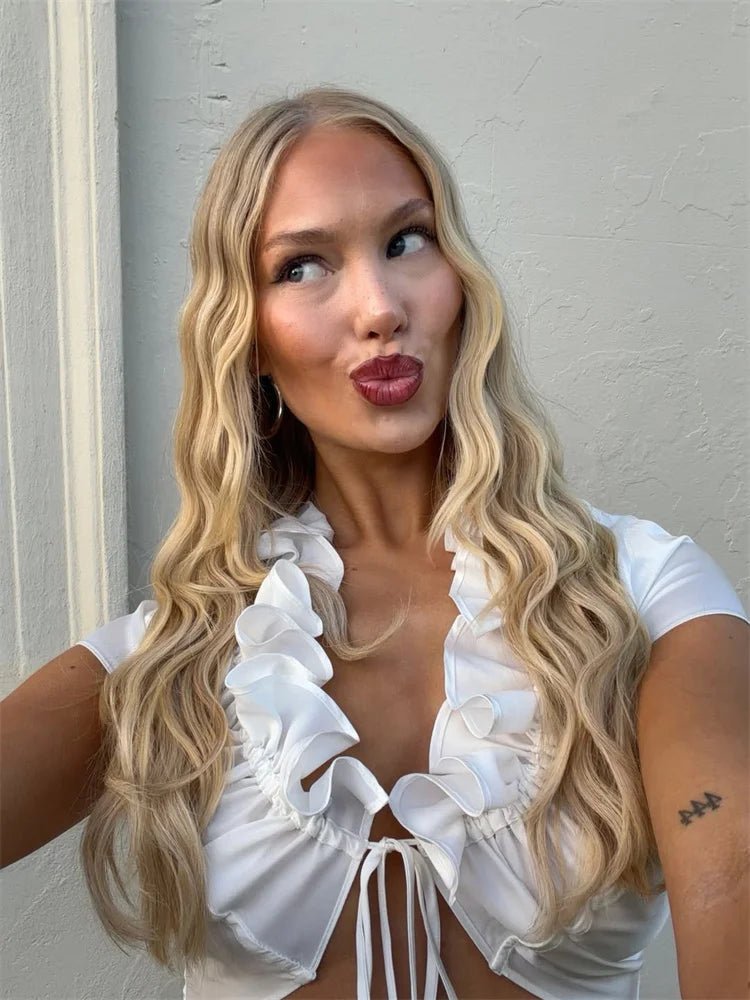 Bianca cropped tanktop med flæser og snøredetalje