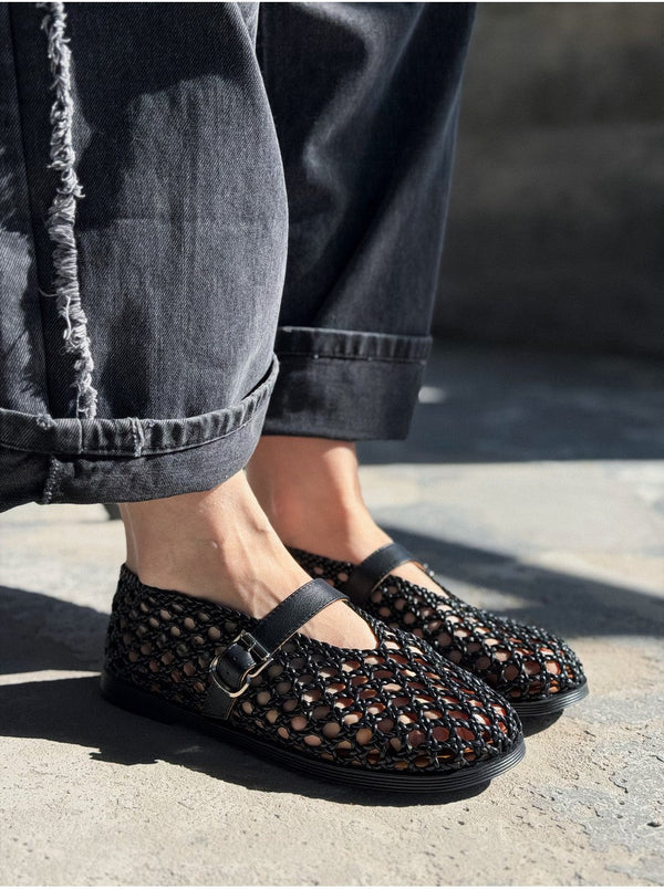 Bianca Woven Hollow Flat Sandals