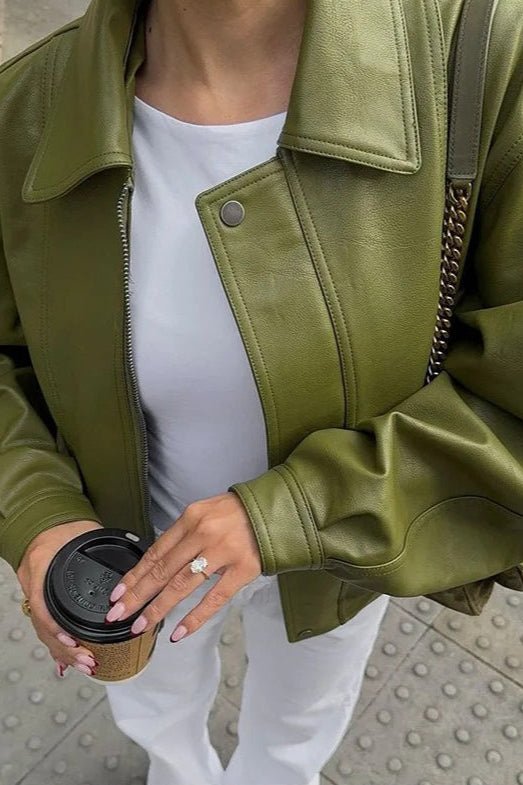 Bilge Vintage Green Faux Leather Jacket