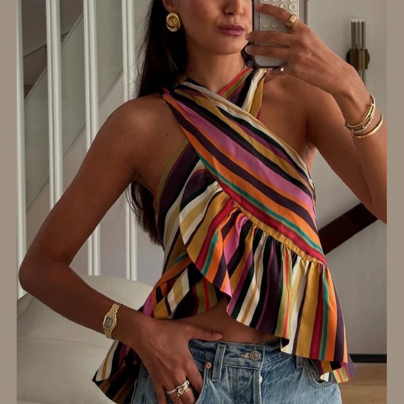 Briana stribet halterneck-top