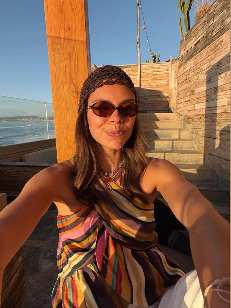 Briana stribet halterneck-top