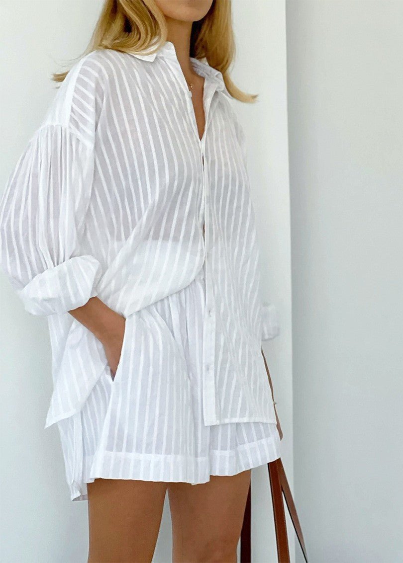 Bridget Striped Cotton Shirt and Shorts Set
