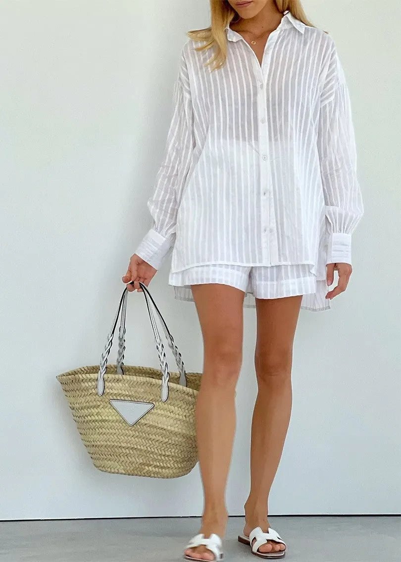 Bridget Striped Cotton Shirt and Shorts Set