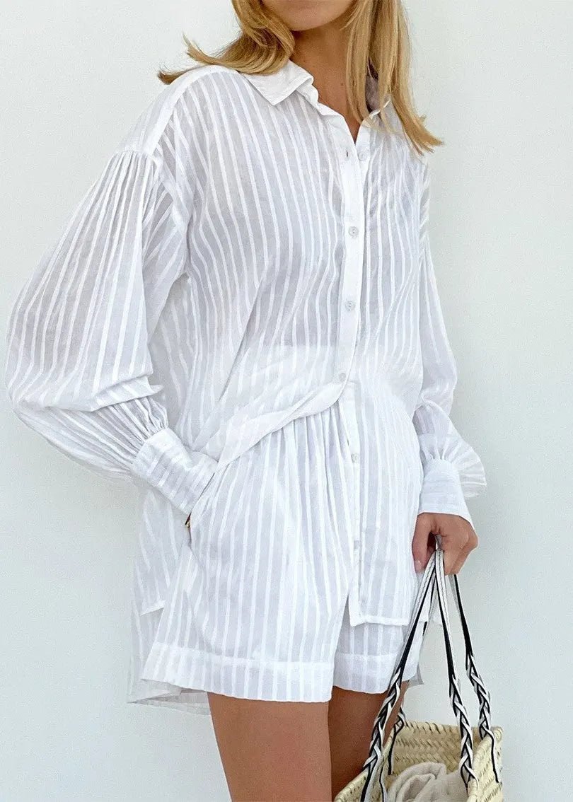 Bridget Striped Cotton Shirt and Shorts Set