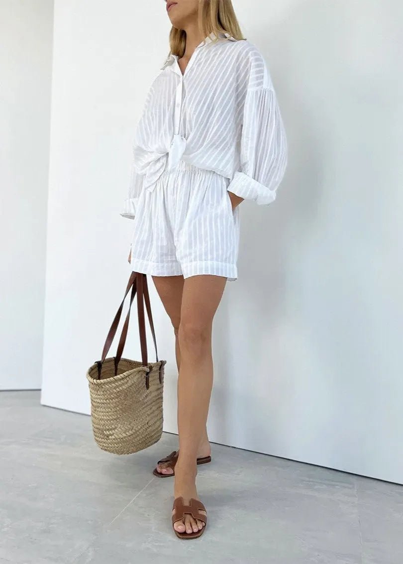 Bridget Striped Cotton Shirt and Shorts Set