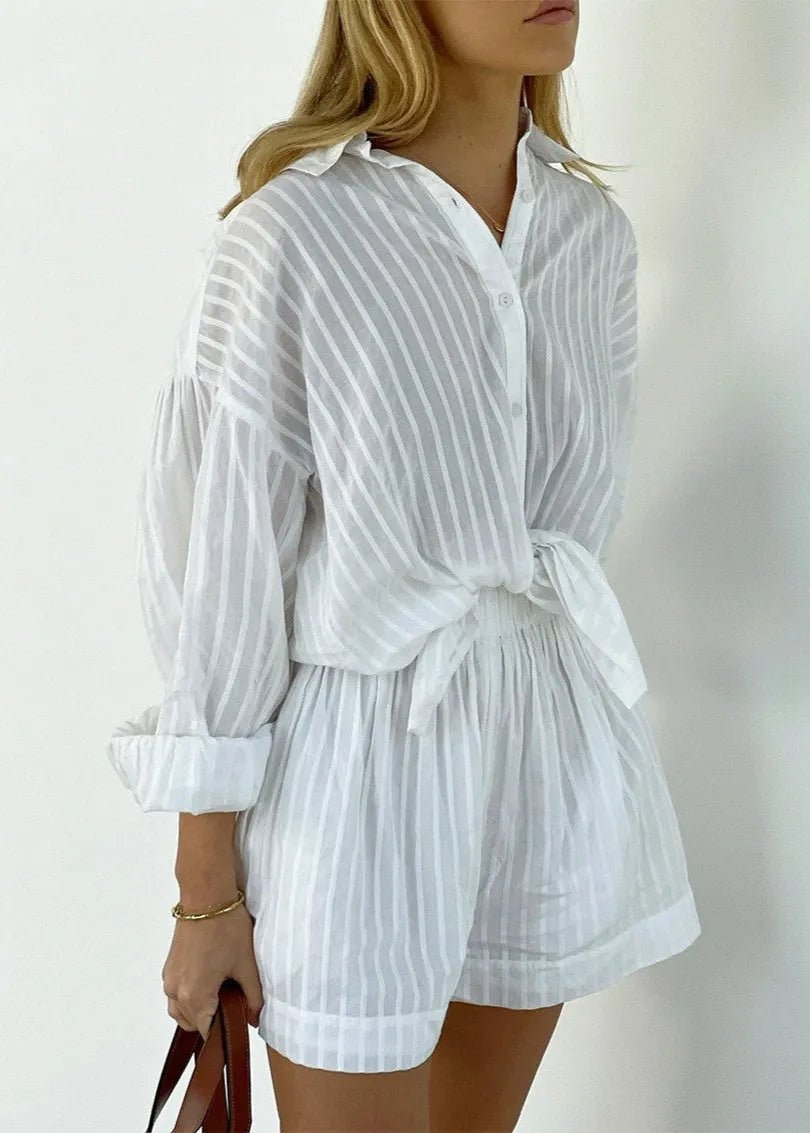 Bridget Striped Cotton Shirt and Shorts Set