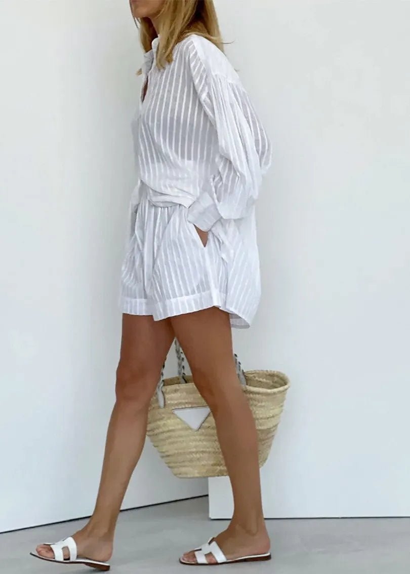 Bridget Striped Cotton Shirt and Shorts Set