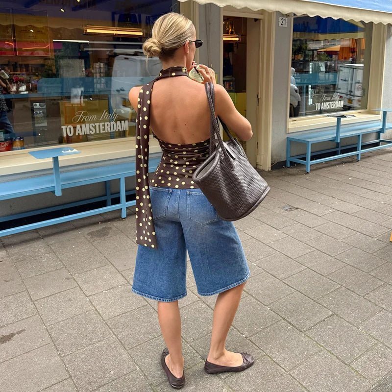 Brielle bluse med polkaprikker og halterneck