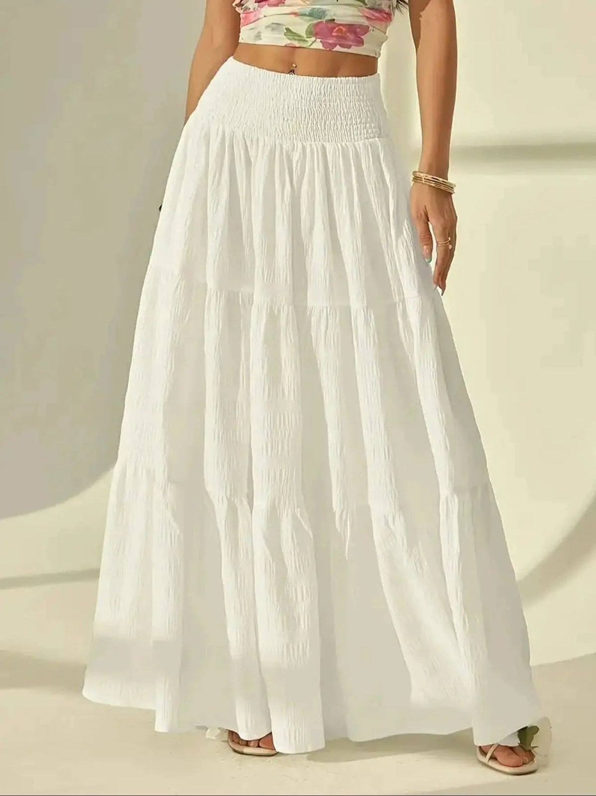 Calla Tiered Maxi Skirt Elastic Waist