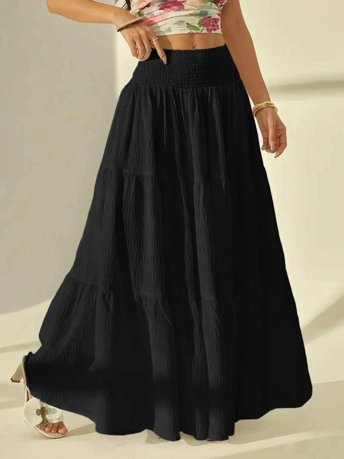 Calla Tiered Maxi Skirt Elastic Waist
