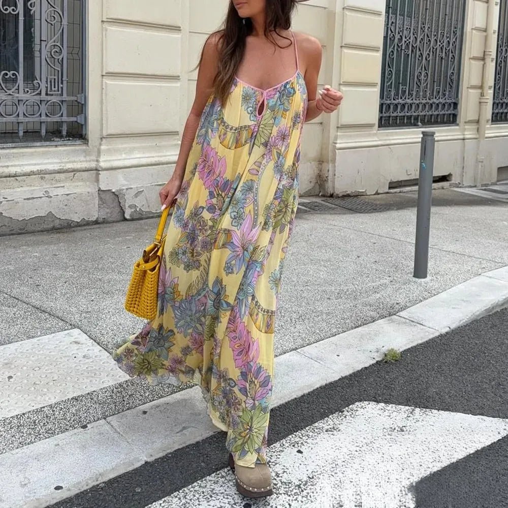 Camille camisolekjole i blomstret chiffon