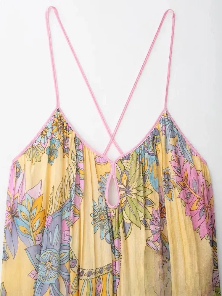Camille camisolekjole i blomstret chiffon