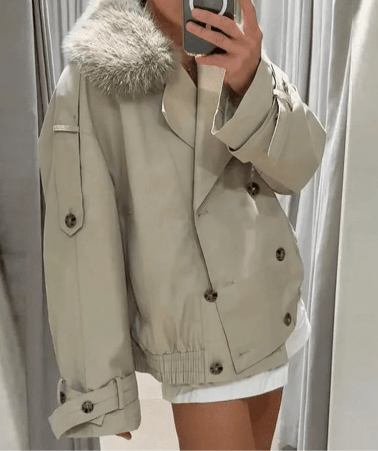 Camille trenchcoat med imiteret pels