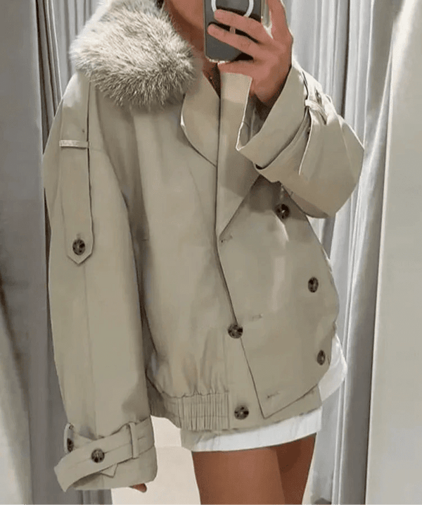 Camille trenchcoat med imiteret pels