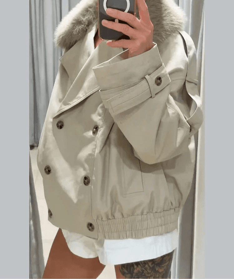 Camille trenchcoat med imiteret pels