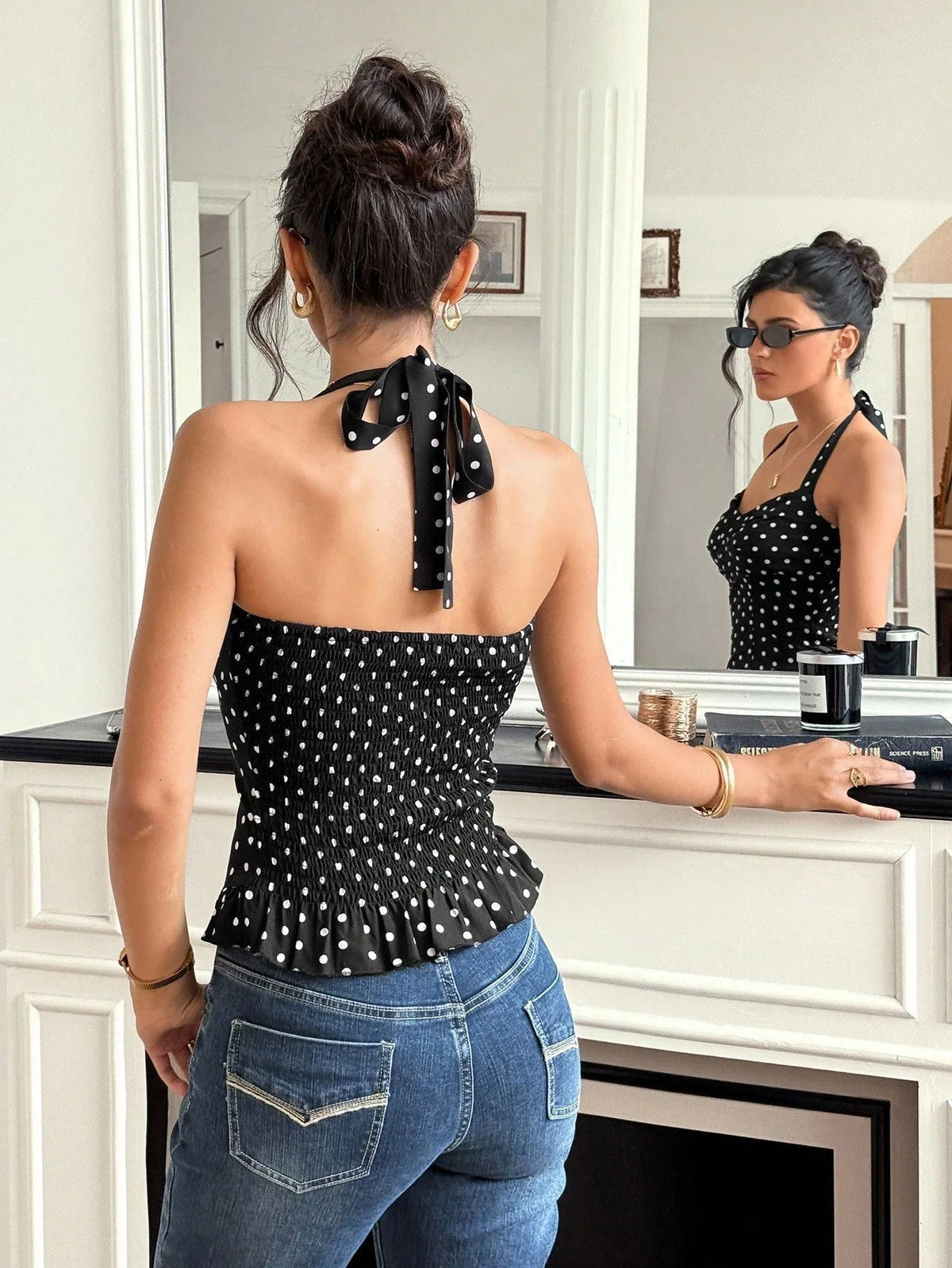 Caryl prikket halterneck-crop-top