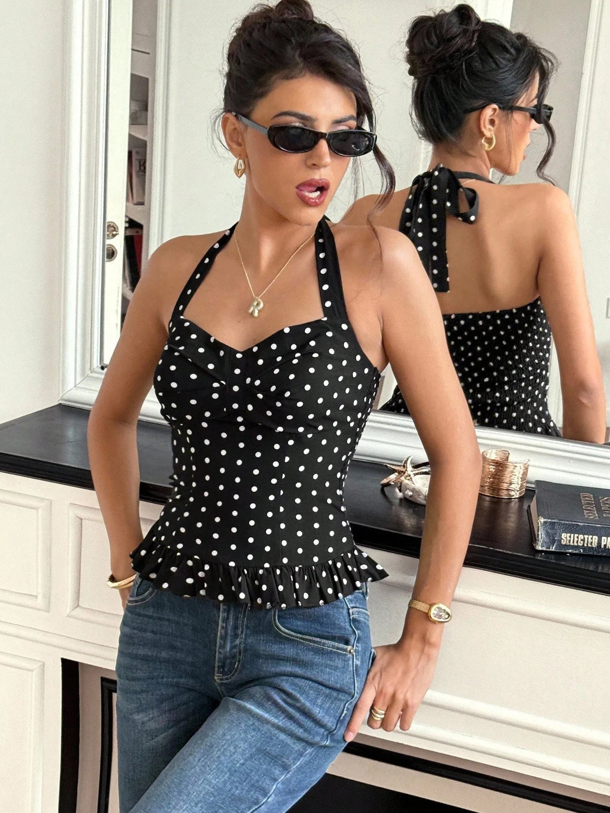 Caryl prikket halterneck-crop-top