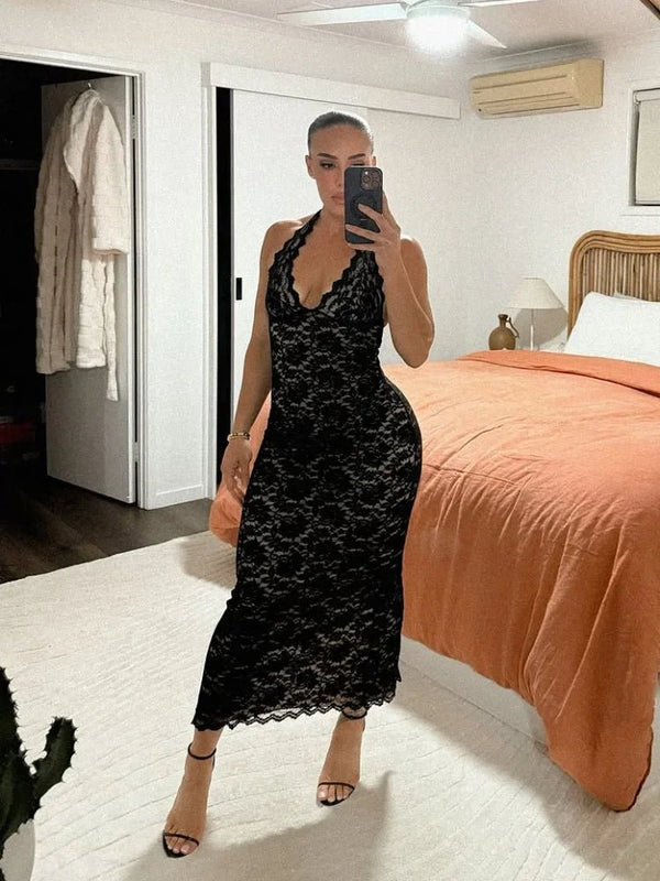 Cassia blondemaxikjole med halterneck