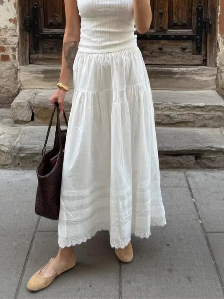 Celeste blonde-maxinederdel med høj talje