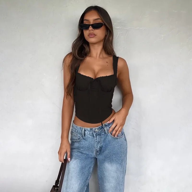 Celeste camisoletop med blondedetalje