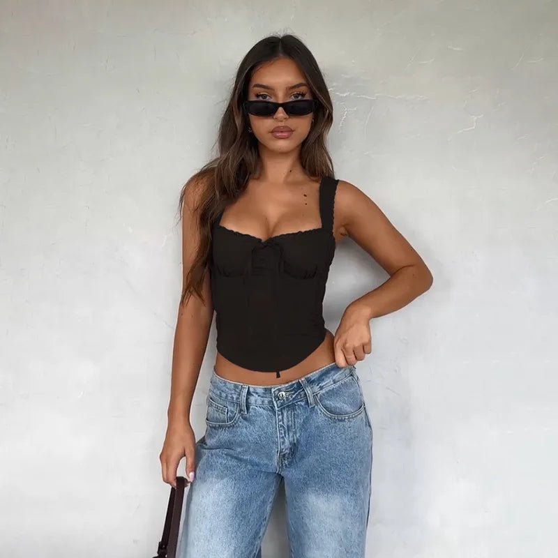 Celeste camisoletop med blondedetalje