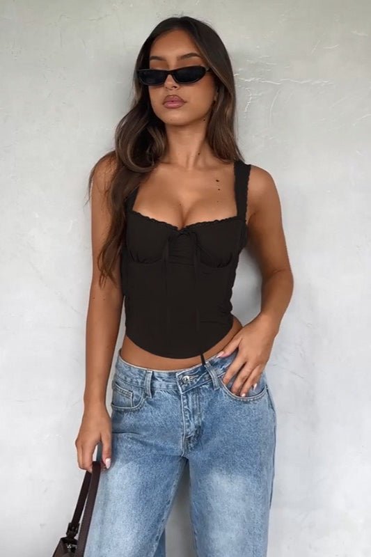 Celeste camisoletop med blondedetalje