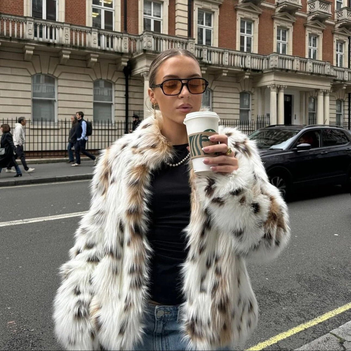 Celeste Leopardmønstret frakke i imiteret pels