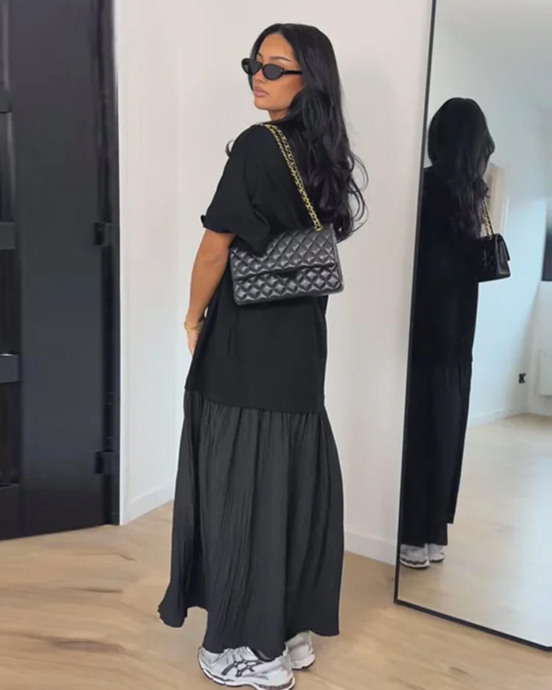 Celeste Pleated Patchwork Midi Dress