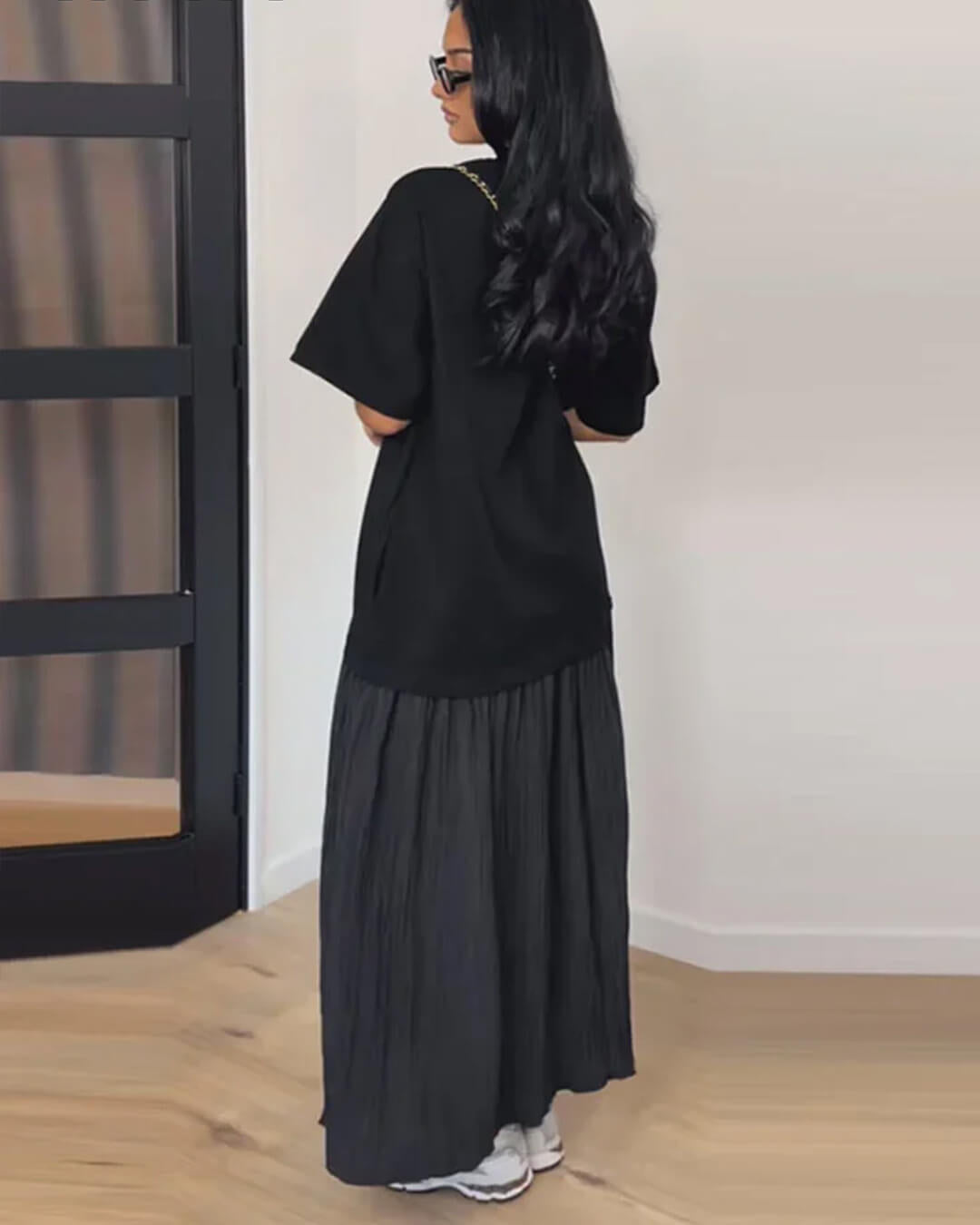 Celeste Pleated Patchwork Midi Dress