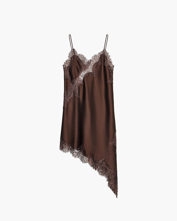 Chiara Asymmetric Satin Lace Midi Dress