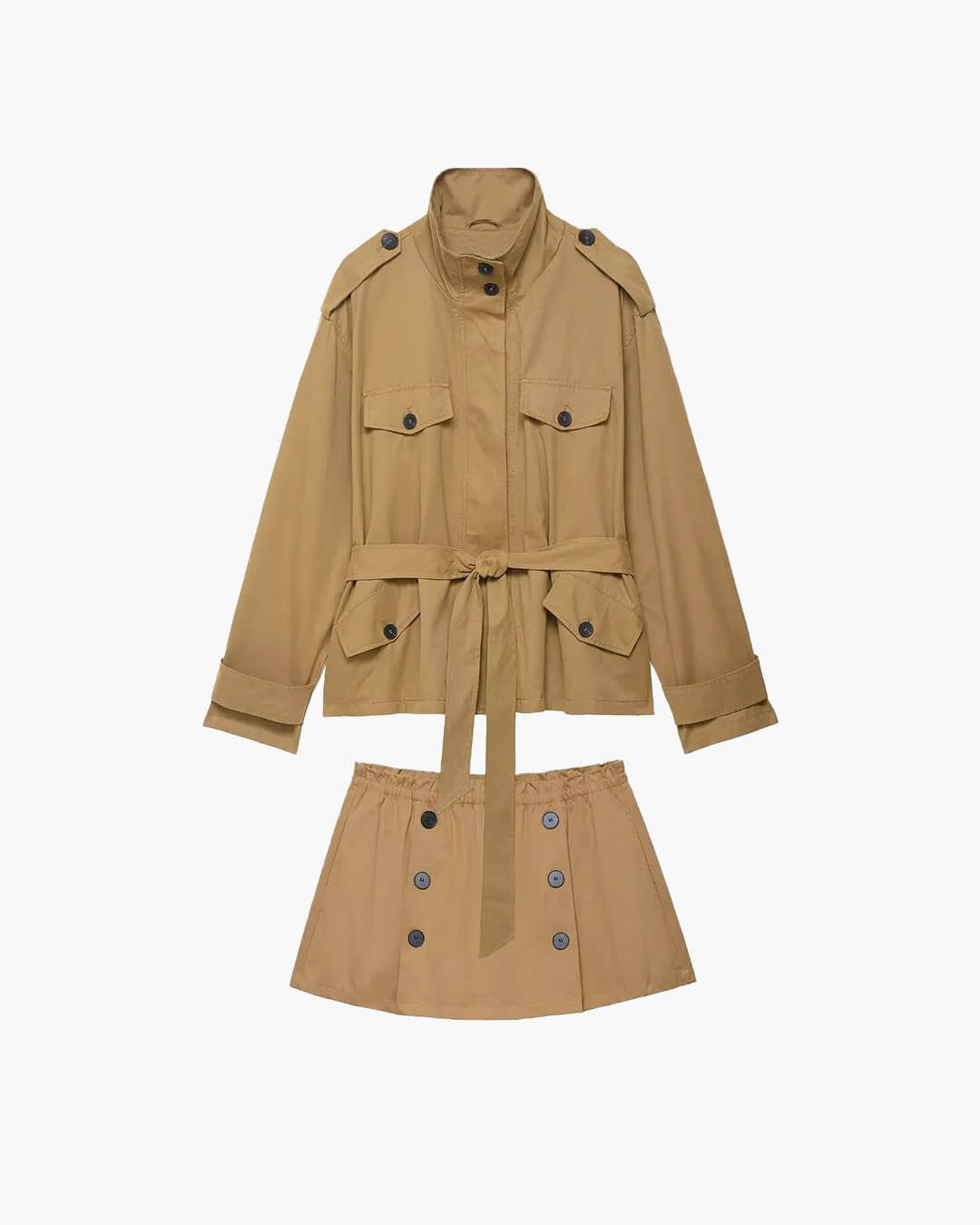 Claire kort trenchcoat- og skort-sæt