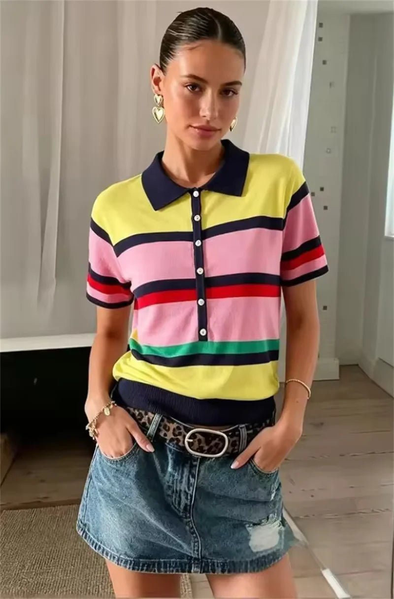 Claudia strikket polotop med farveblokke