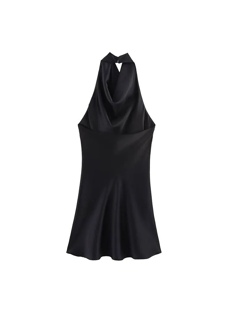 Colleen draperet satinkjole med halterneck
